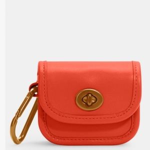 NWT Coach Heritage Turn Lock Key Fob Leather Bag Charm in Mango (Red)